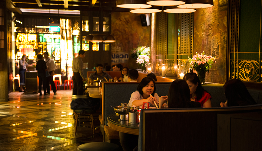 Open booths along the entry