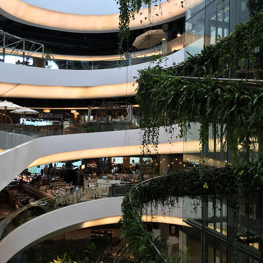 The "food helix" of Emquartier. You'll never go hungry here. Image by John Lee.