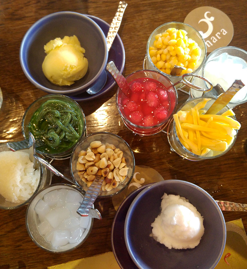 The Nara Thai ice creams with condiments.
