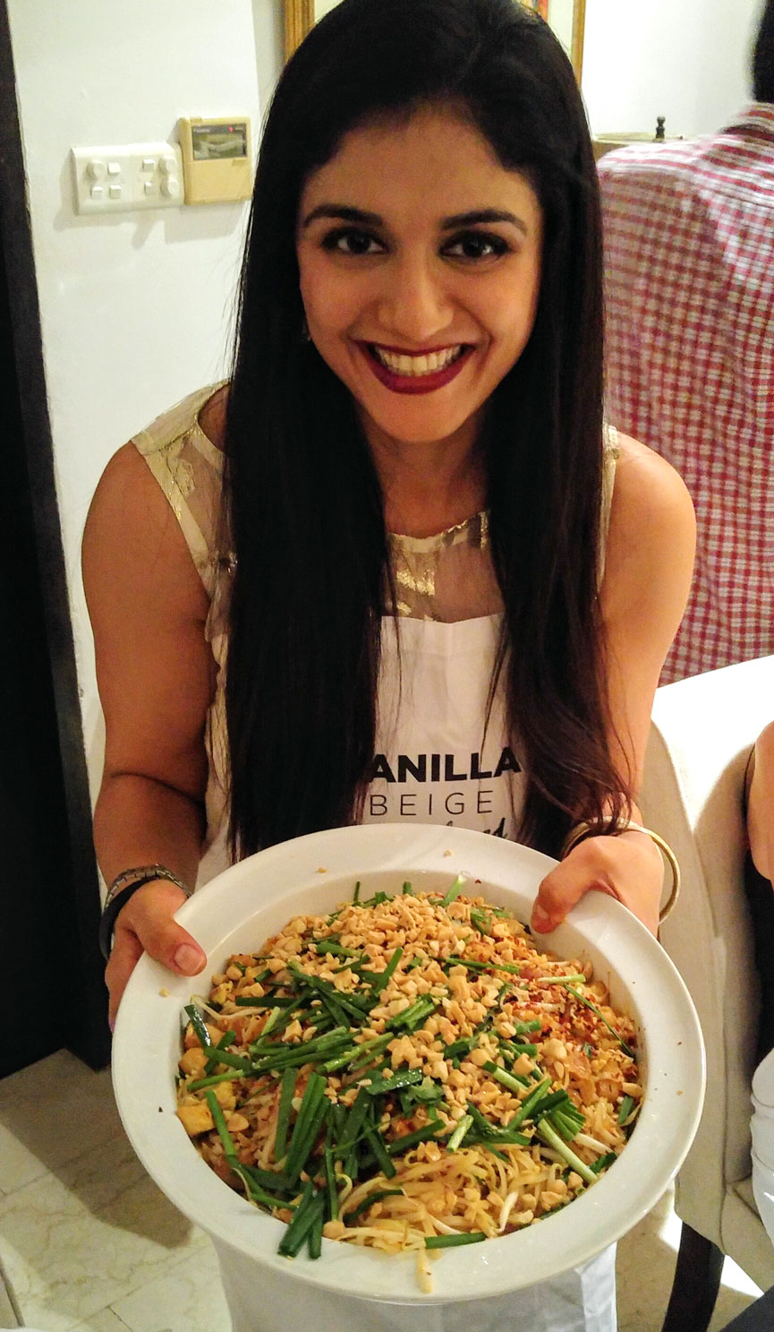 Mehru with her Pad Thai with Prawns.
