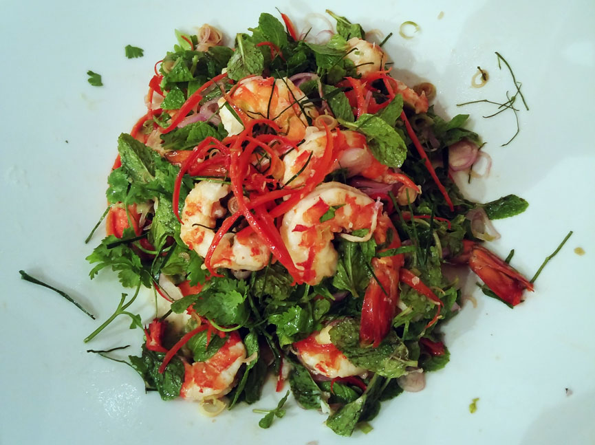 Kafir lime juice grilled prawns by Kell.