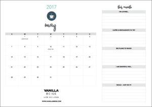 Vanilla Beige May calendar and planner