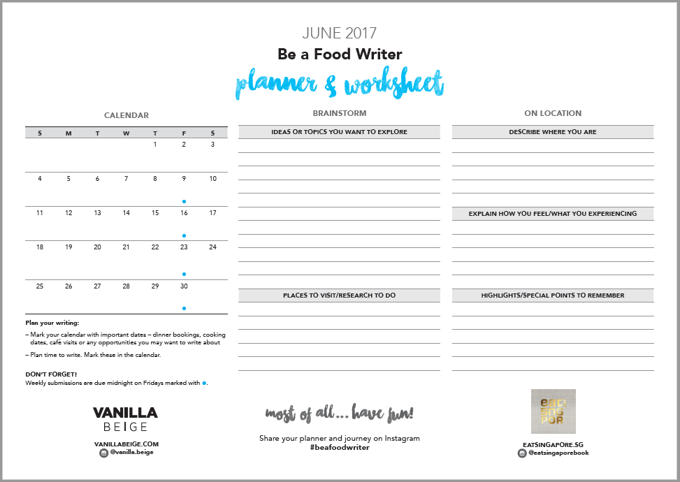 Be a Food Writer Planner