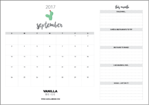 Vanilla Beige September 2017 Planner