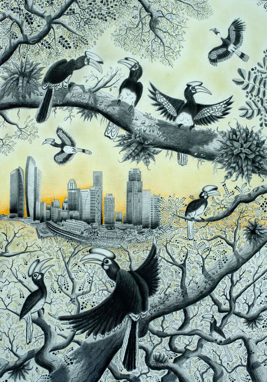 Red Brush Art Hornbill Part 2