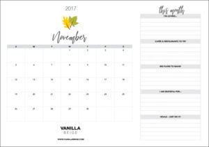 Vanilla Beige Nov 2017 Calendar