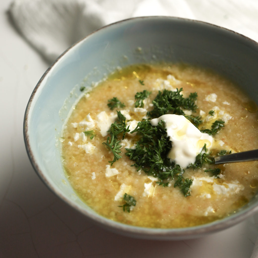 Trahanas with feta and parsley