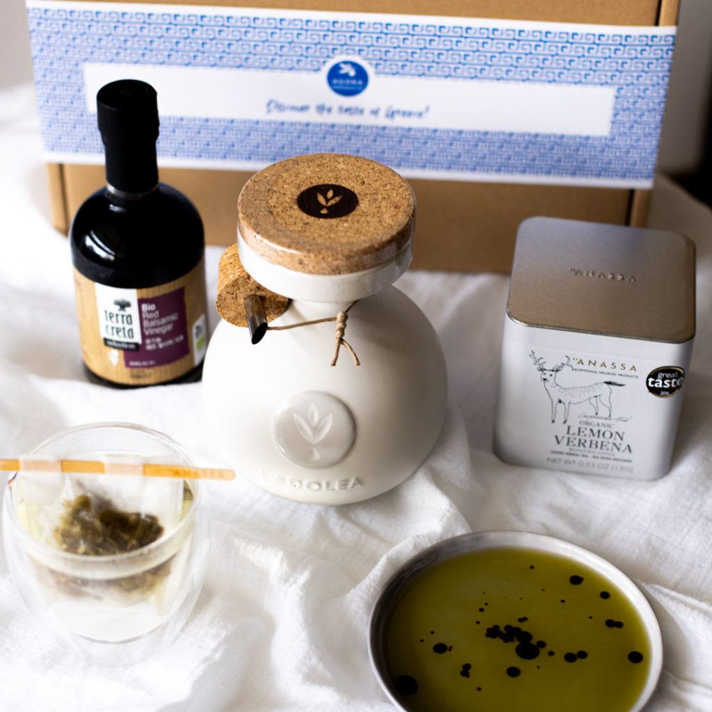 Agora Products Singapore Gift Box with Ladolea olive oil, Anassa Tea and Terra Creta Balsamic Cream