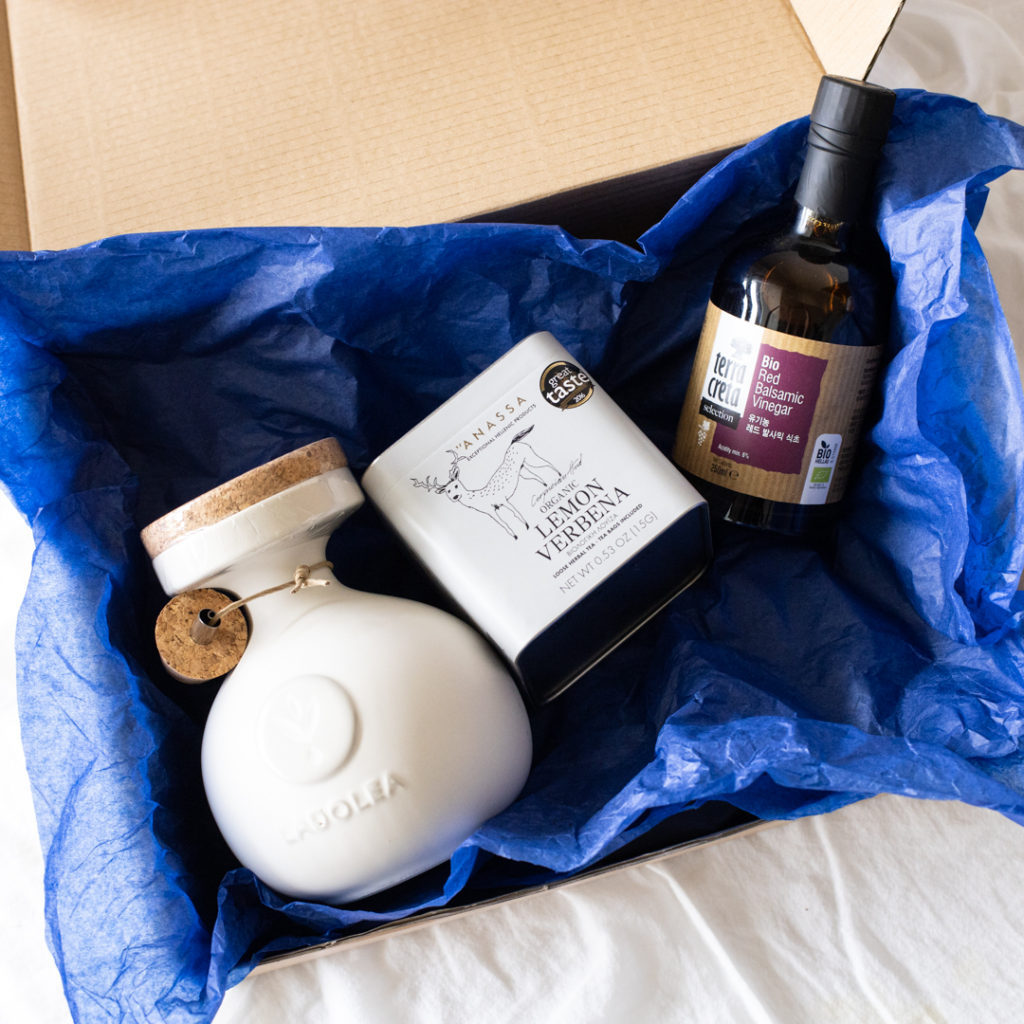 Agora Products Singapore Gift Box with Ladolea olive oil, Anassa Tea and Terra Creta Balsamic Cream